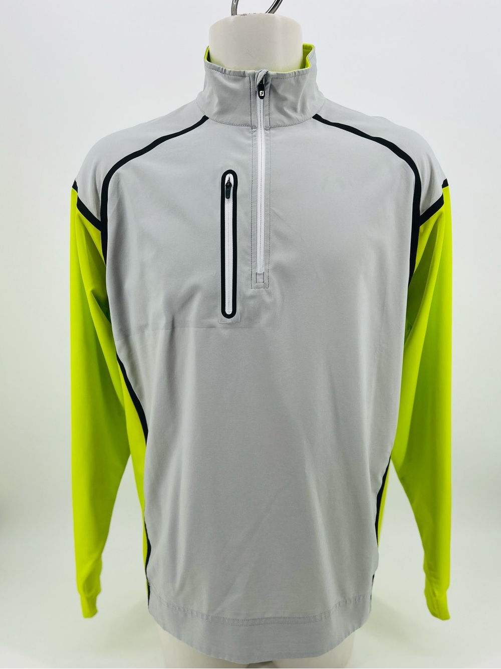 Footjoy FJ 1/2 zip performance pullover golf stretch warmup gray yellow Large